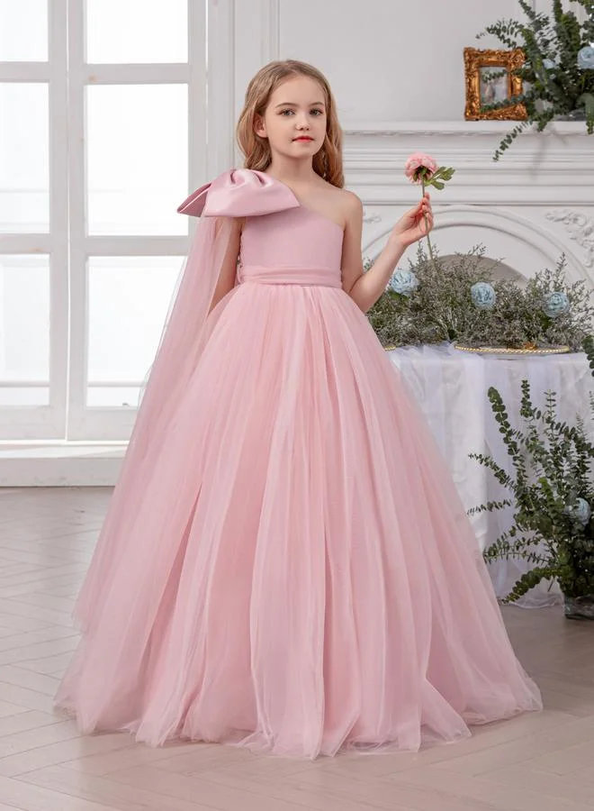 تايك تو فستان طويل بناتي شبكي وردي بكتف واحد